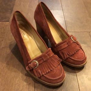 A.P.C. Vintage Suede Brick Red Loafer Heels